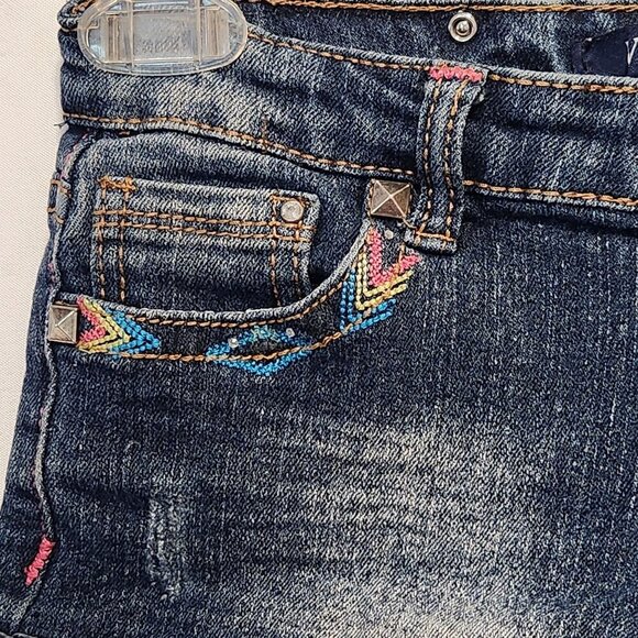 Vigoss Jean Shorts Youth Girls 10 Embroidered Pockets Rolled Cuff Dark Wash - Picture 2 of 8
